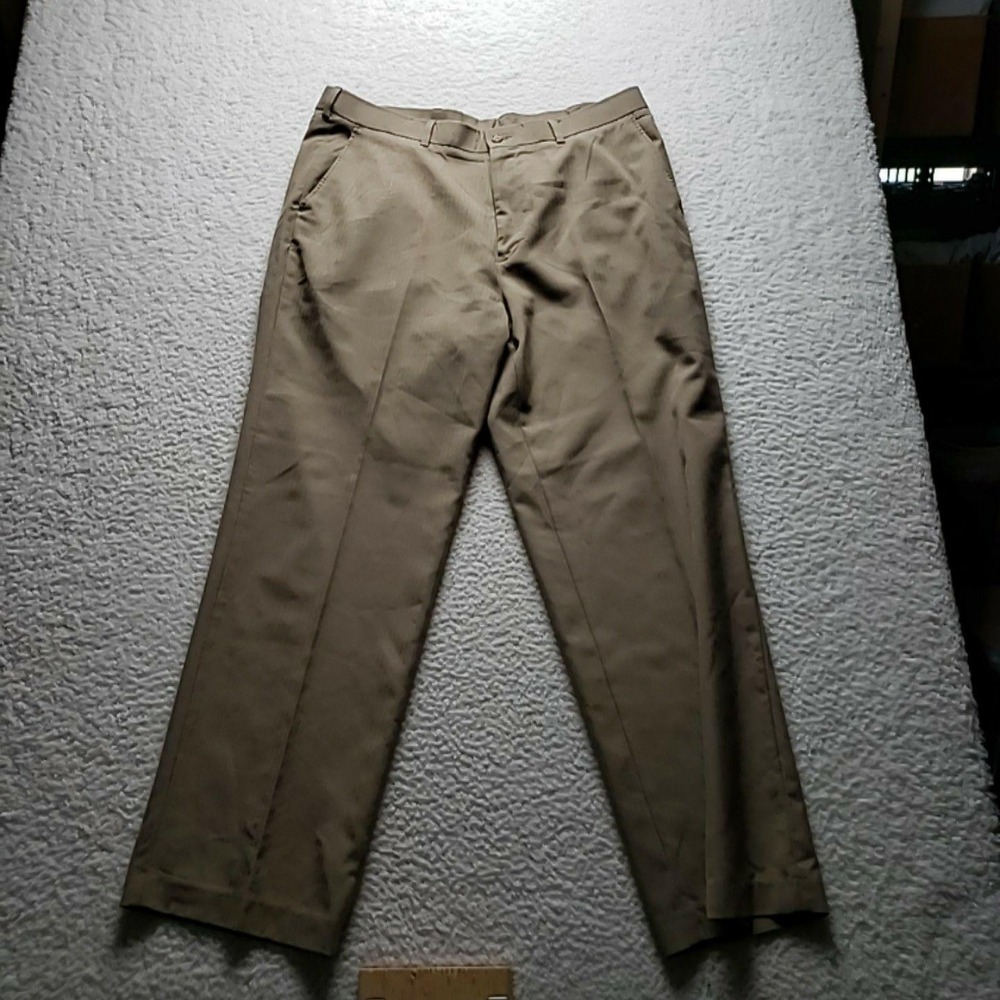Perry Ellis Portfolio Dress Pants Mens 38x32 Beige Flat Front Herringbone